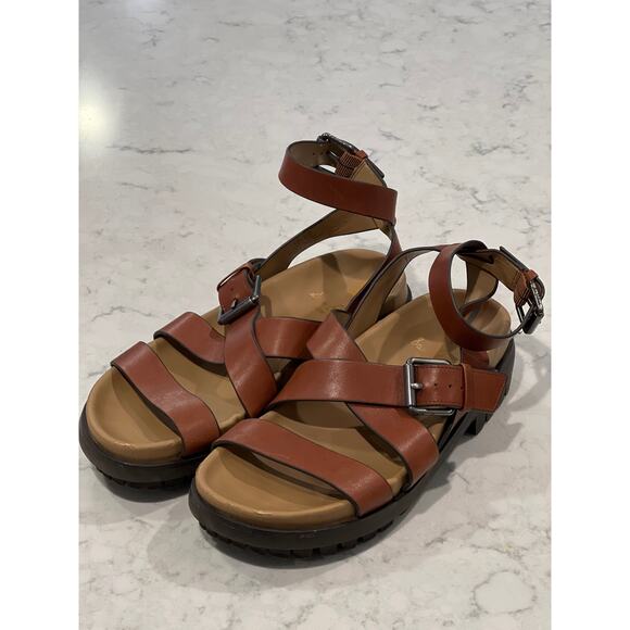 Sam Edelman Women’s Eleanora Leather Lug-Sole Ankle Strap Sandals Size 6.5 Brown - Picture 2 of 8